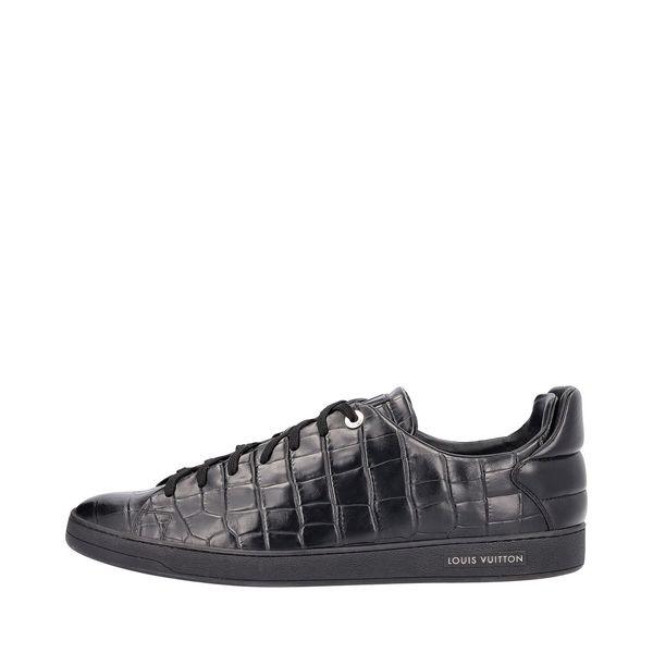 Leather Croc Embossed Frontrow Sneakers Black