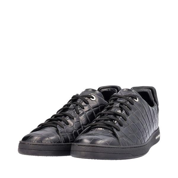 Leather Croc Embossed Frontrow Sneakers Black