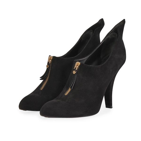 Suede Asymmetric Pointed Toe Pumps Black