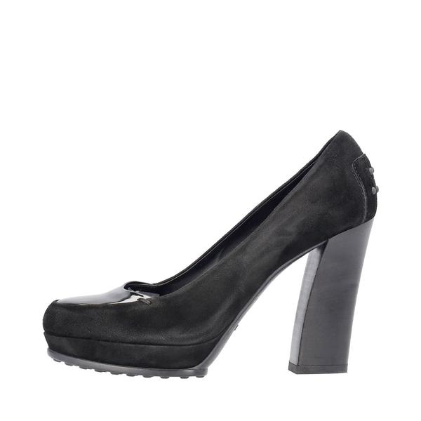 Suede/Patent Leather Platform Pumps Black