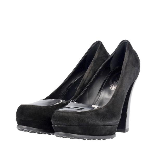 Suede/Patent Leather Platform Pumps Black