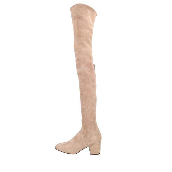 Suede Stretch Thigh High Boots Beige