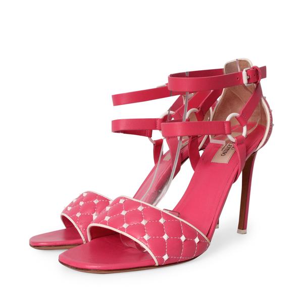 Quilted Leather Rockstud Sandals Pink/White