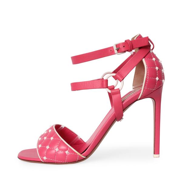 Quilted Leather Rockstud Sandals Pink/White