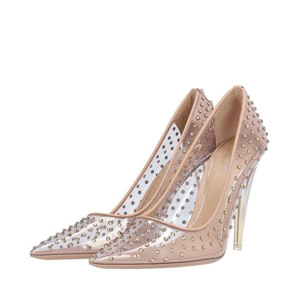 Embellished PVC Rockstud Pumps Nude