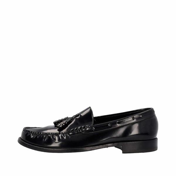 Leather Studded Tassel Loafers Black