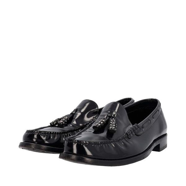 Leather Studded Tassel Loafers Black