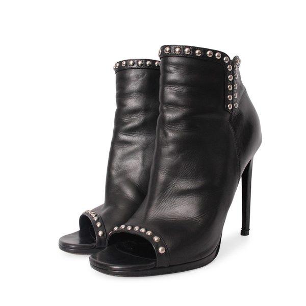 Leather Studded Open Toe Boots Black