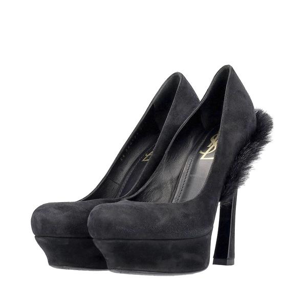 Suede Fur Palais Platform Pumps Black