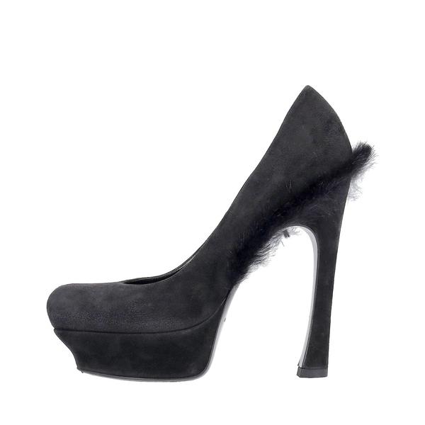 Suede Fur Palais Platform Pumps Black