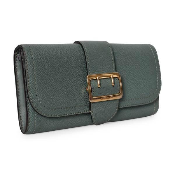 Leather Buckle Flap Wallet Green