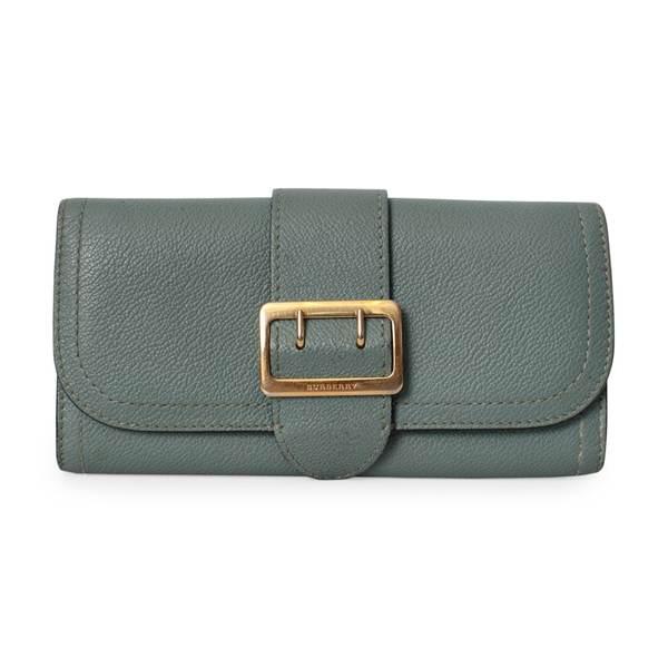 Leather Buckle Flap Wallet Green