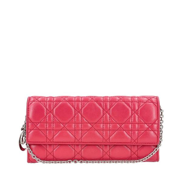 Lambskin Lady Dior Rendez-Vous Chain Wallet Fuchsia