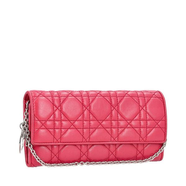 Lambskin Lady Dior Rendez-Vous Chain Wallet Fuchsia