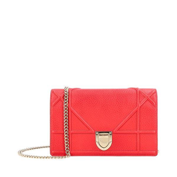 Leather Diorama Chain Wallet Red