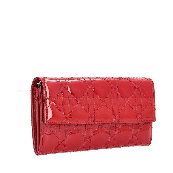 Patent Cannage Lady Dior Wallet Red