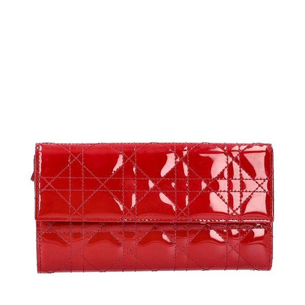 Patent Cannage Lady Dior Wallet Red