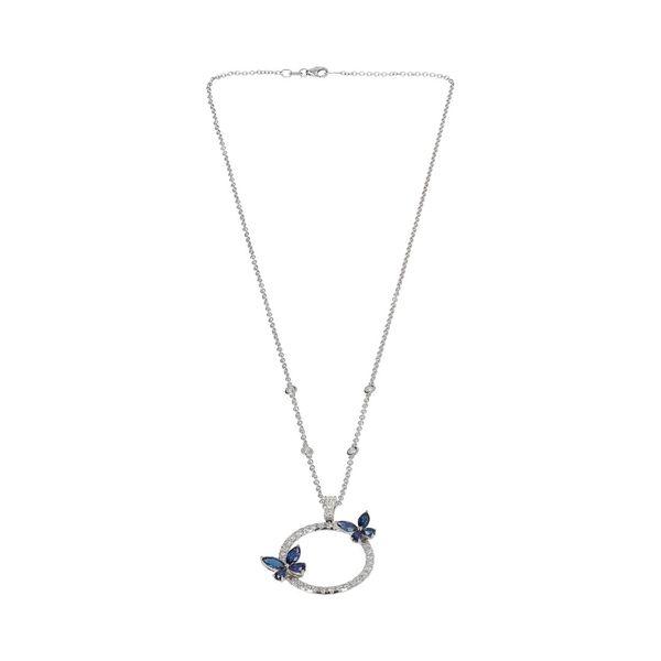 White Gold Sapphire & Diamond Butterfly Necklace