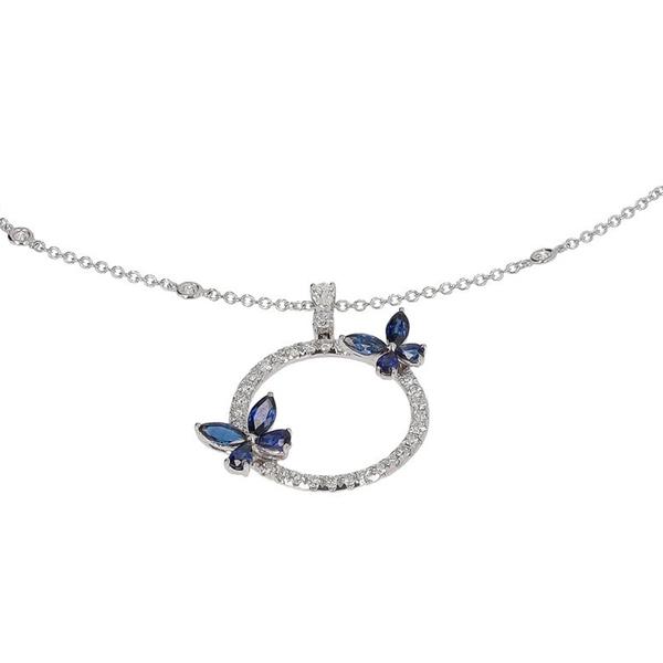 White Gold Sapphire & Diamond Butterfly Necklace