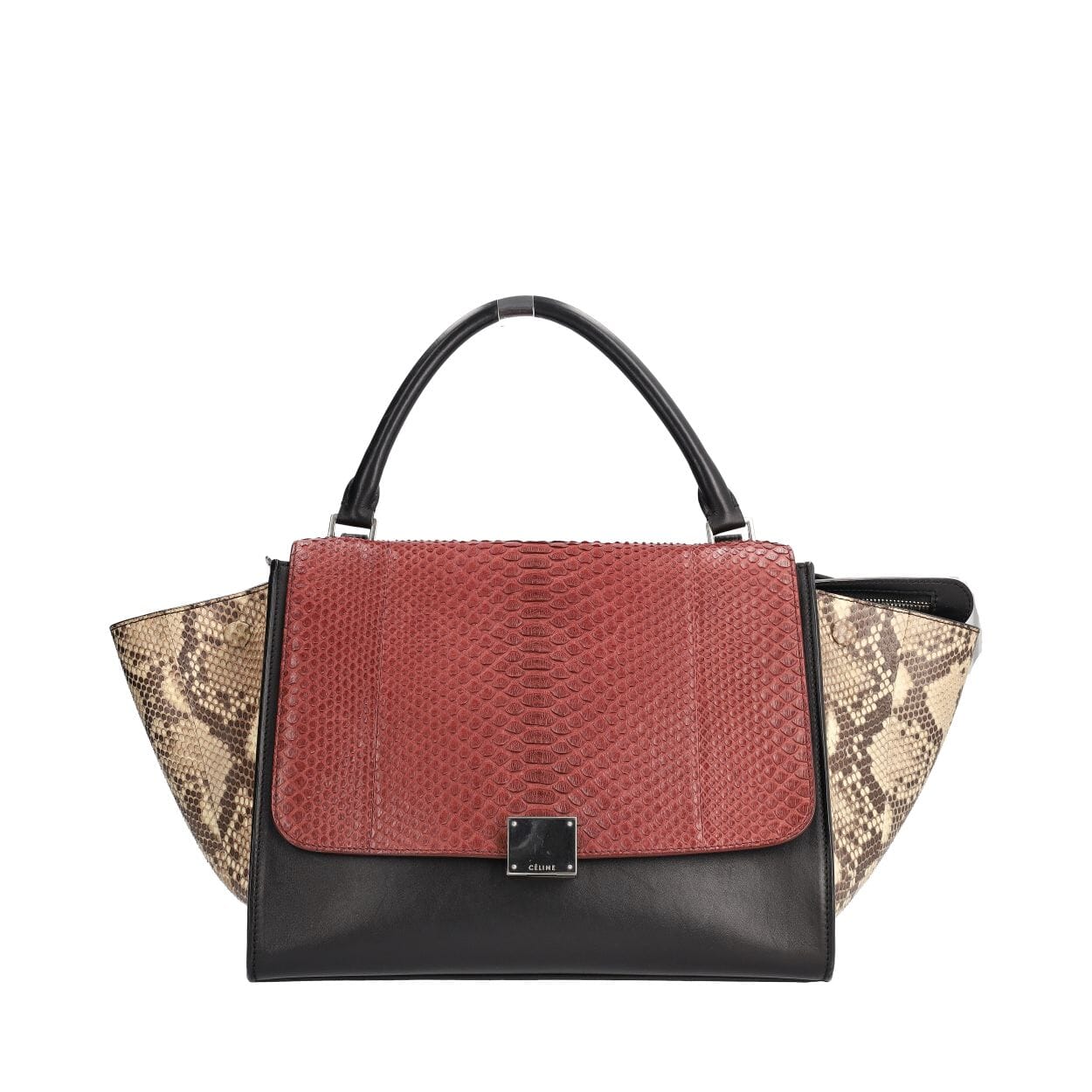 Celine: Python/Leather Trapeze Medium Bag Tricolour