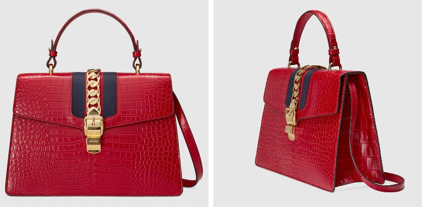 Gucci Sylvie Handbag With Genuine Crocodile Leather