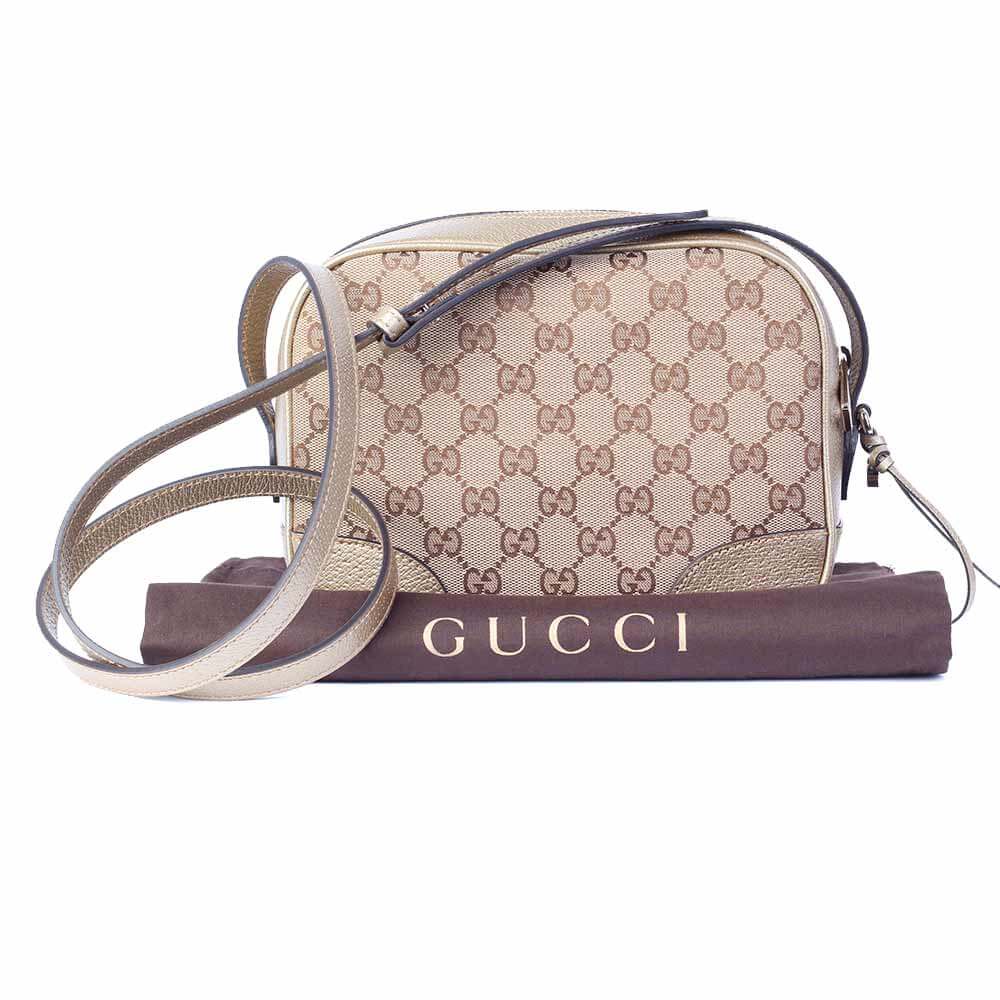 GUCCI NEW Metallic Leather and GG Canvas Disco Bag, Medium | Luxity