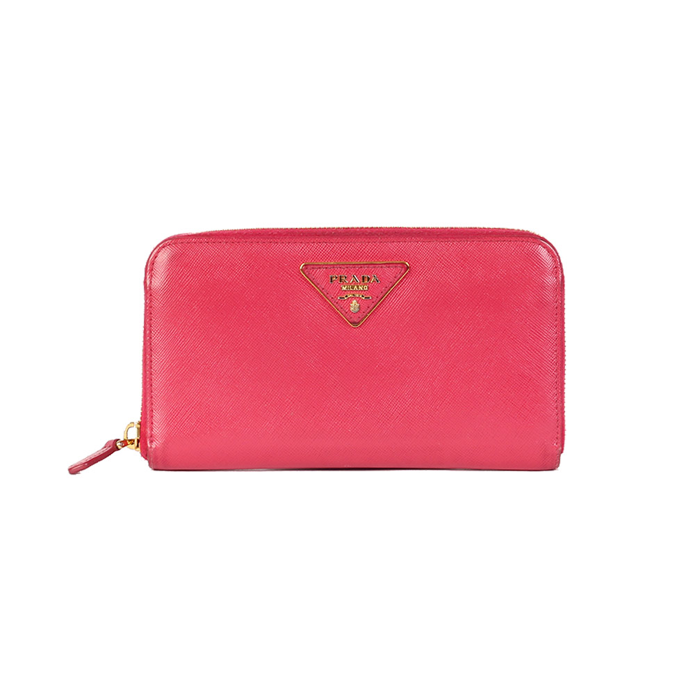 PRADA Saffiano Leather Zip Around Wallet Pink | Luxity