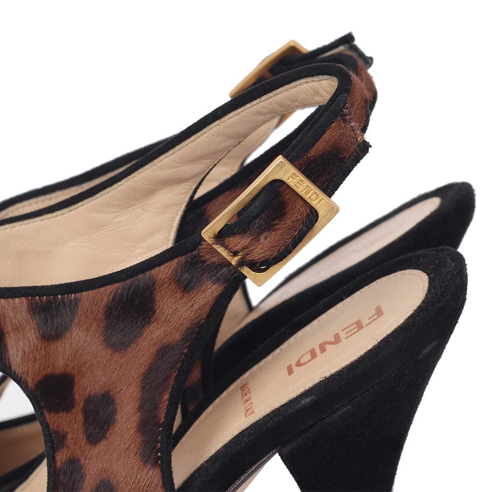 FENDI Suede Animal Print Peep-Toe 