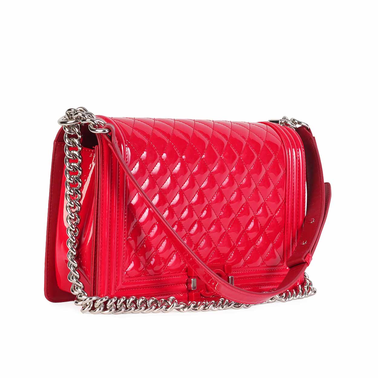CHANEL New Medium Boy Flap Red Patent Leather - Luxity