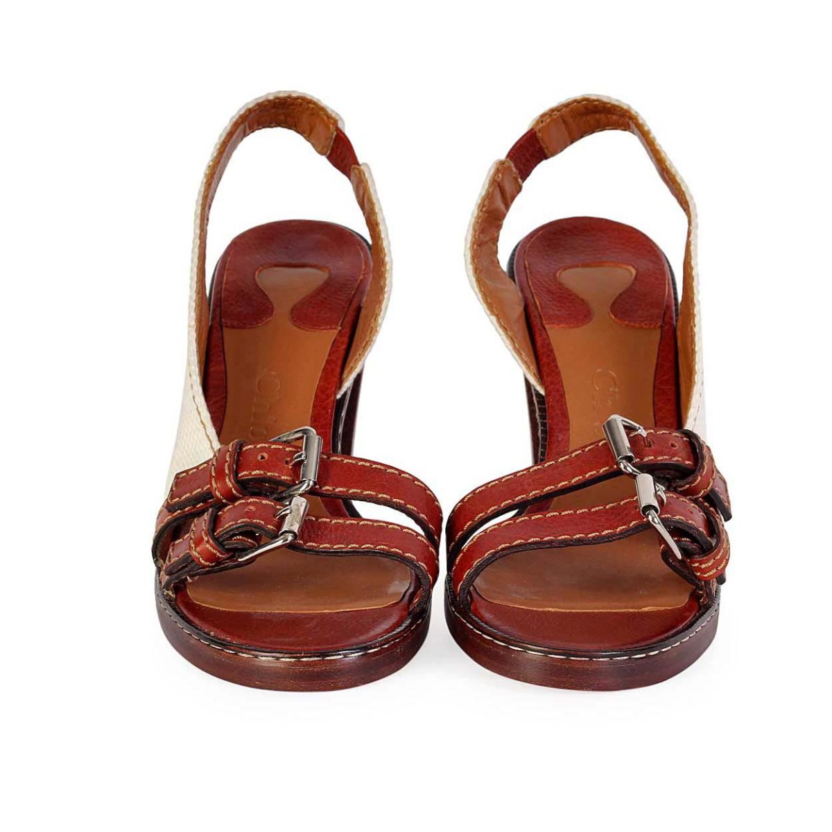 CHLOE Wood Heel Slingback Sandals - S: 38 (5) | Luxity