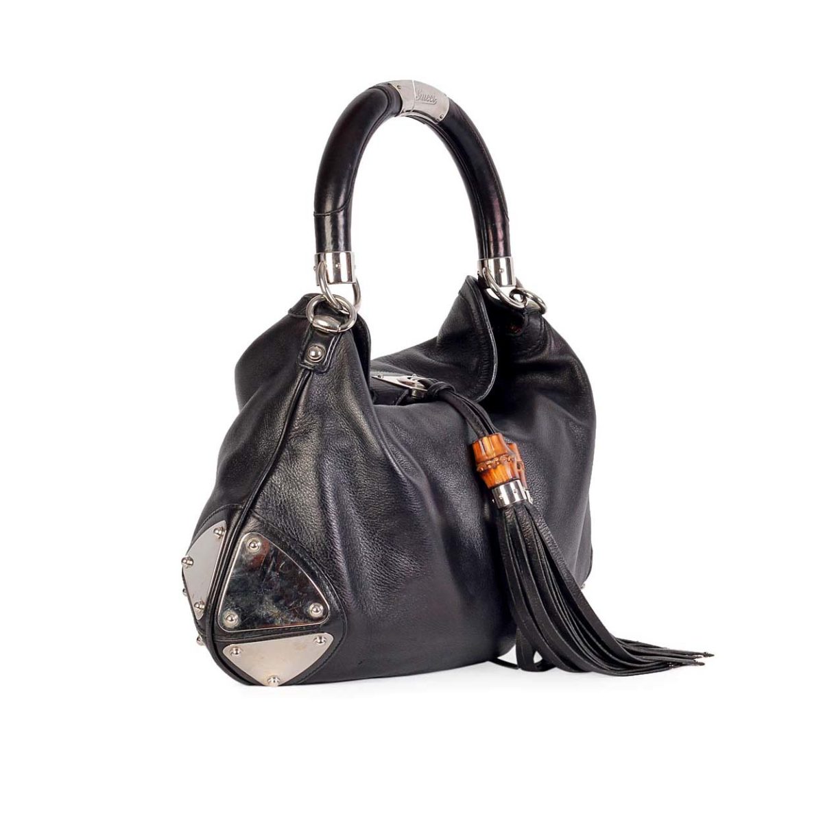 GUCCI Leather Indy Hobo Tassel Bag Medium Black | Luxity
