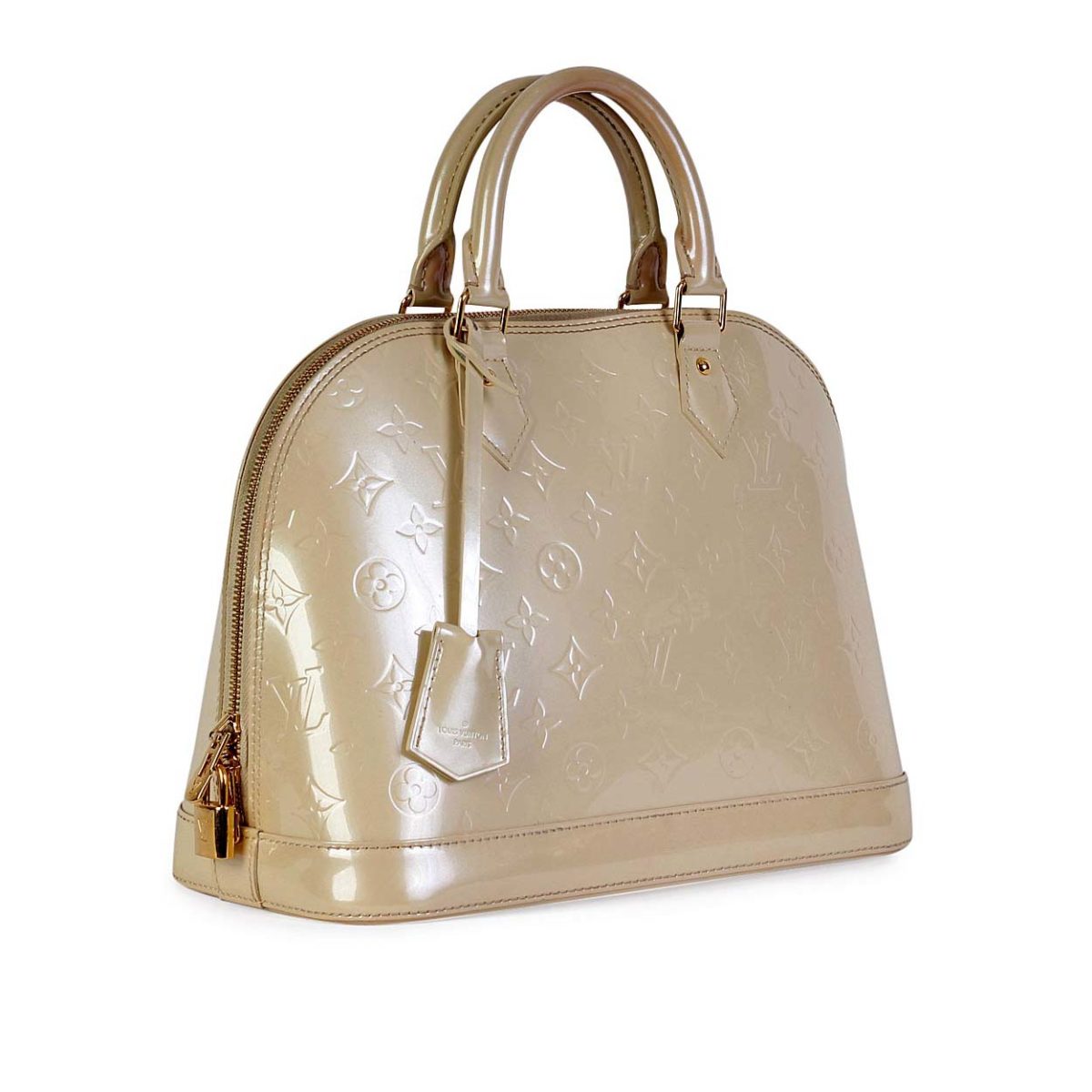 Louis Vuitton Beige Poudre Monogram Vernis Alma PM Bag For Sale at