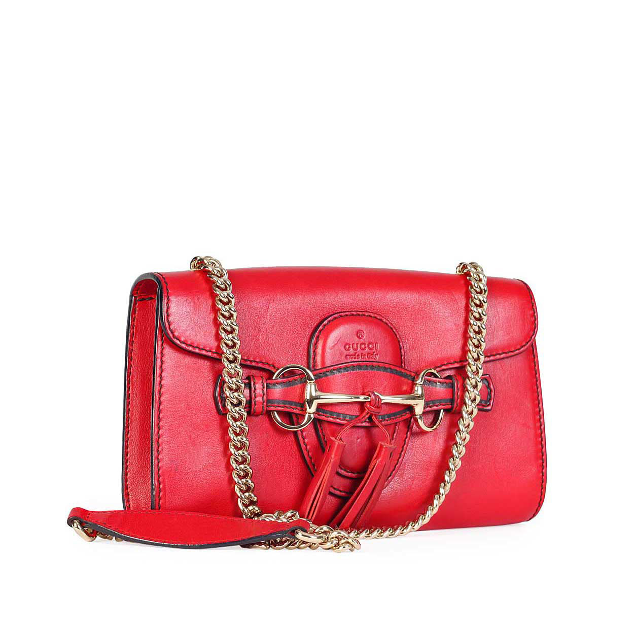 GUCCI Emily Horsebit Tassel Chain Strap Shoulder Bag Red - Luxity