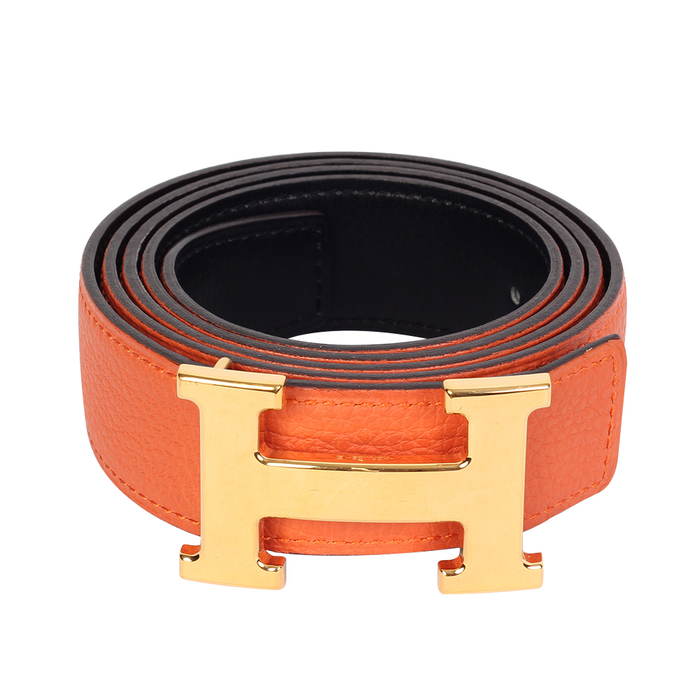 HERMES Reversible Black/Orange Leather Gold Initial Unisex Belt - S ...
