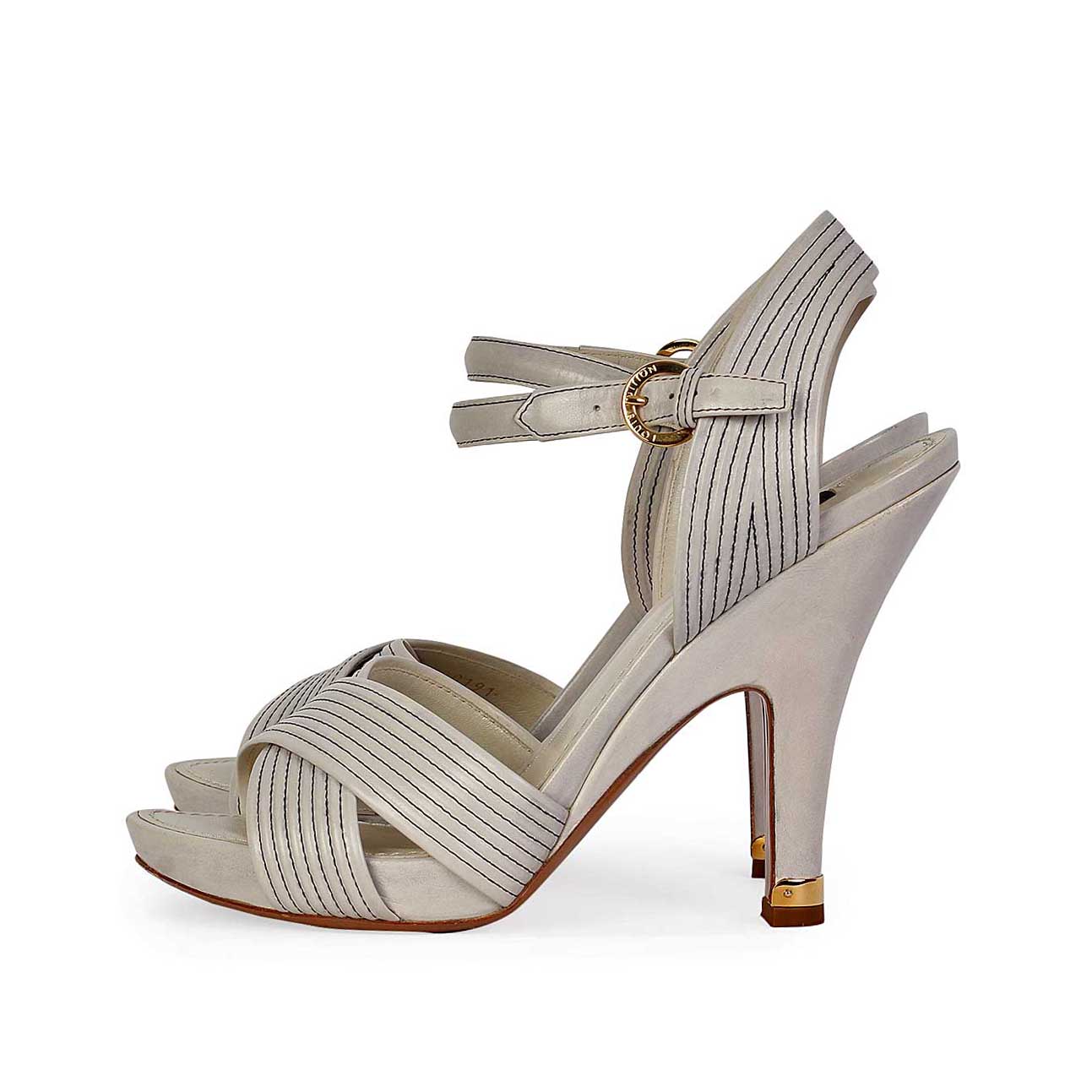 LOUIS VUITTON White Patent Leather Sandals - S: 38 (5) - Luxity
