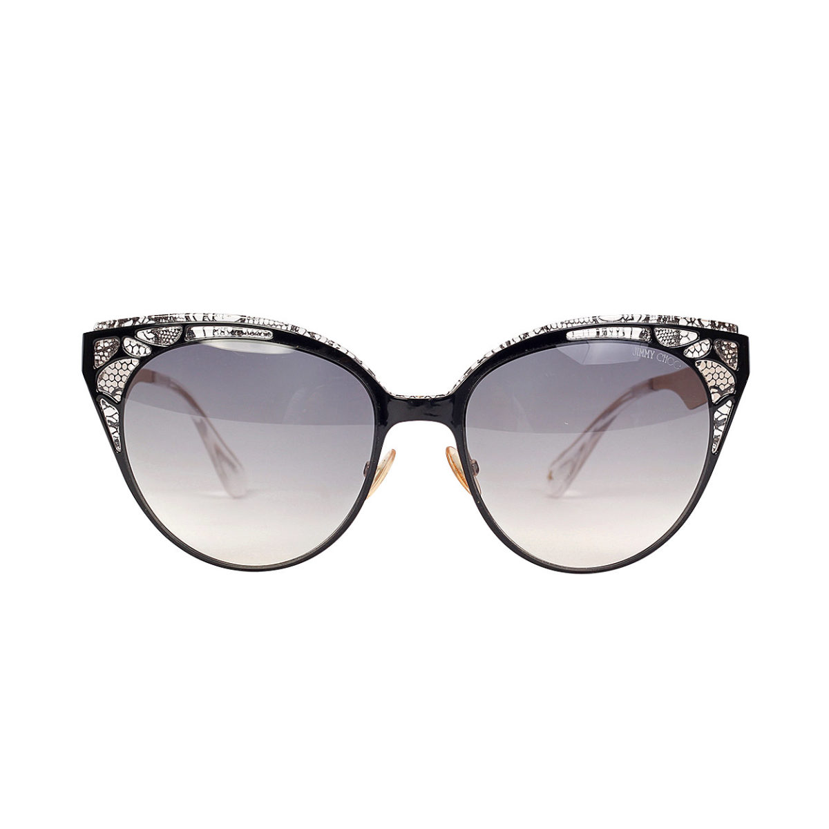 JIMMY CHOO Estelle Enylf Black Metal Lace Cat Eye Sunglasses | Luxity