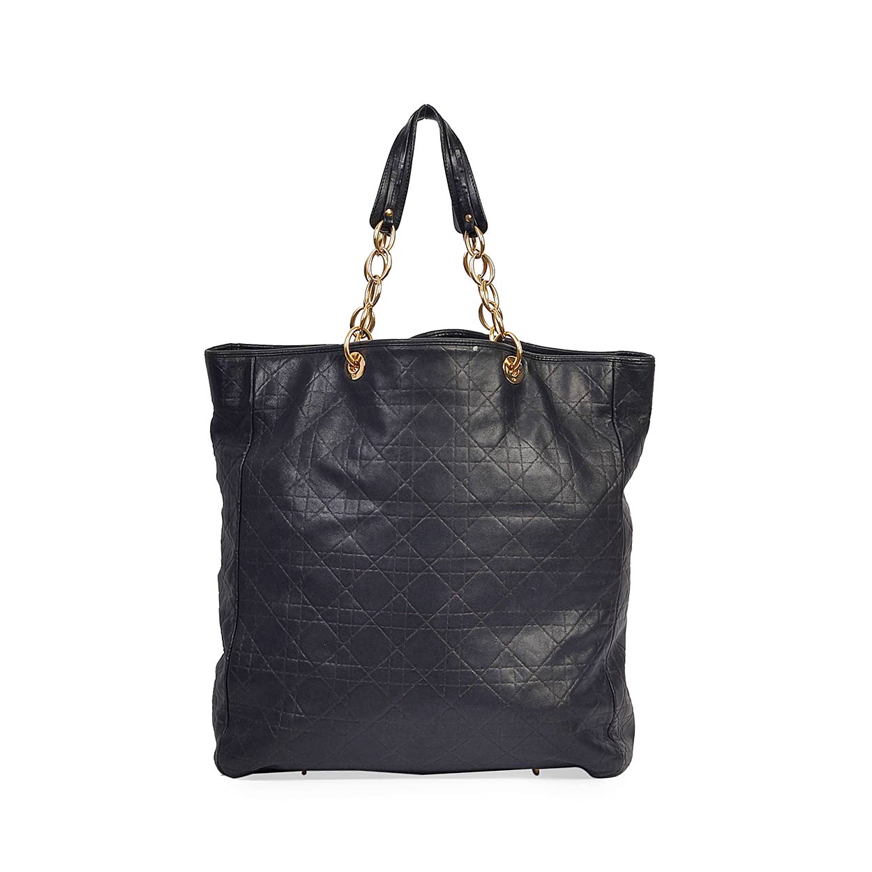 CHRISTIAN DIOR Cannage Quilted Lambskin Leather Soft Shopping Tote Bag Black - Luxity
