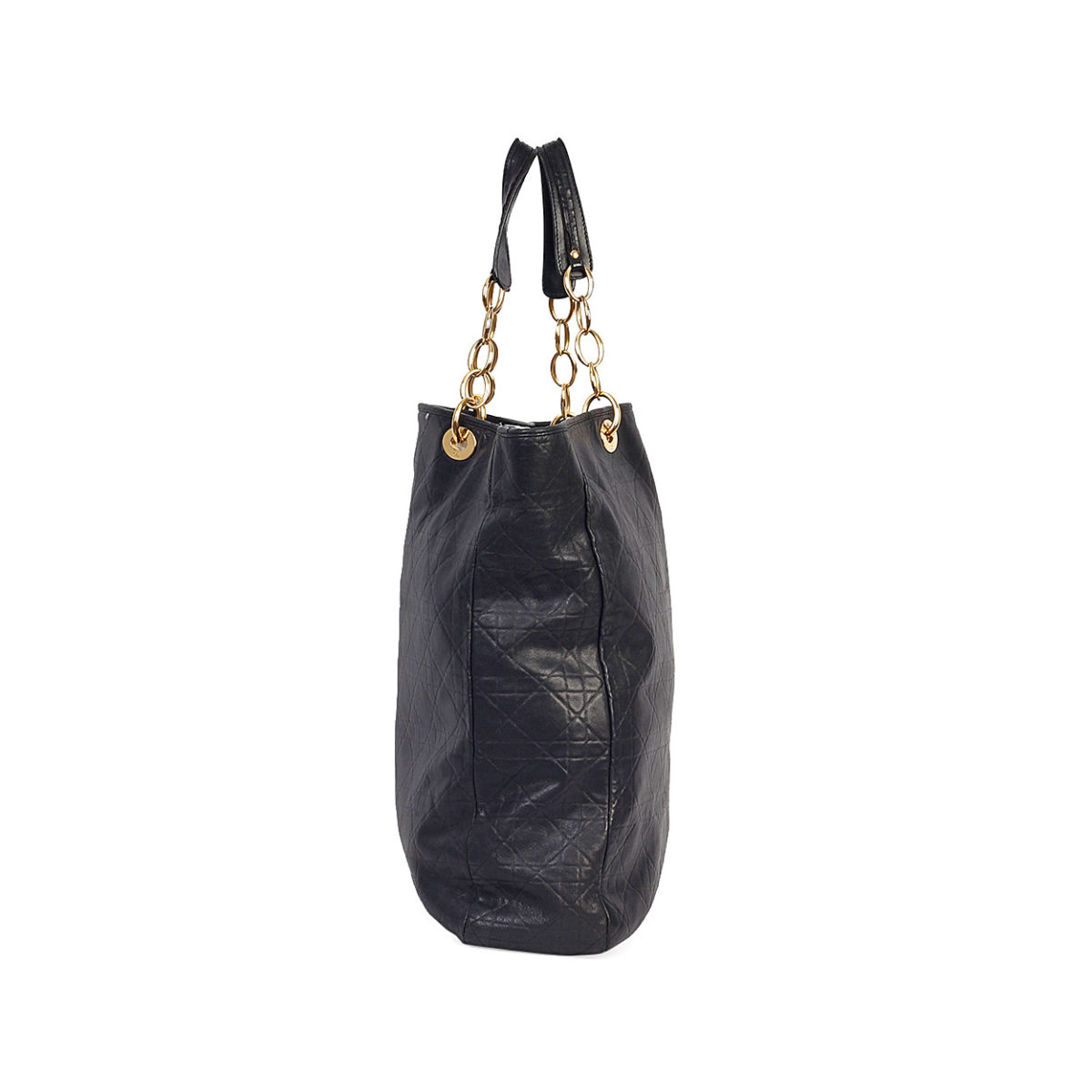 CHRISTIAN DIOR Cannage Quilted Lambskin Leather Soft Shopping Tote Bag Black | Luxity