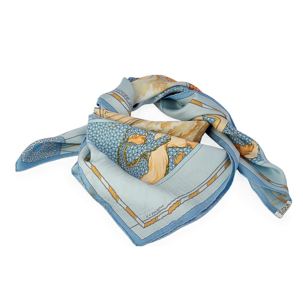 HERMES Voyage Au Long Cours Silk Scarf Blue | Luxity