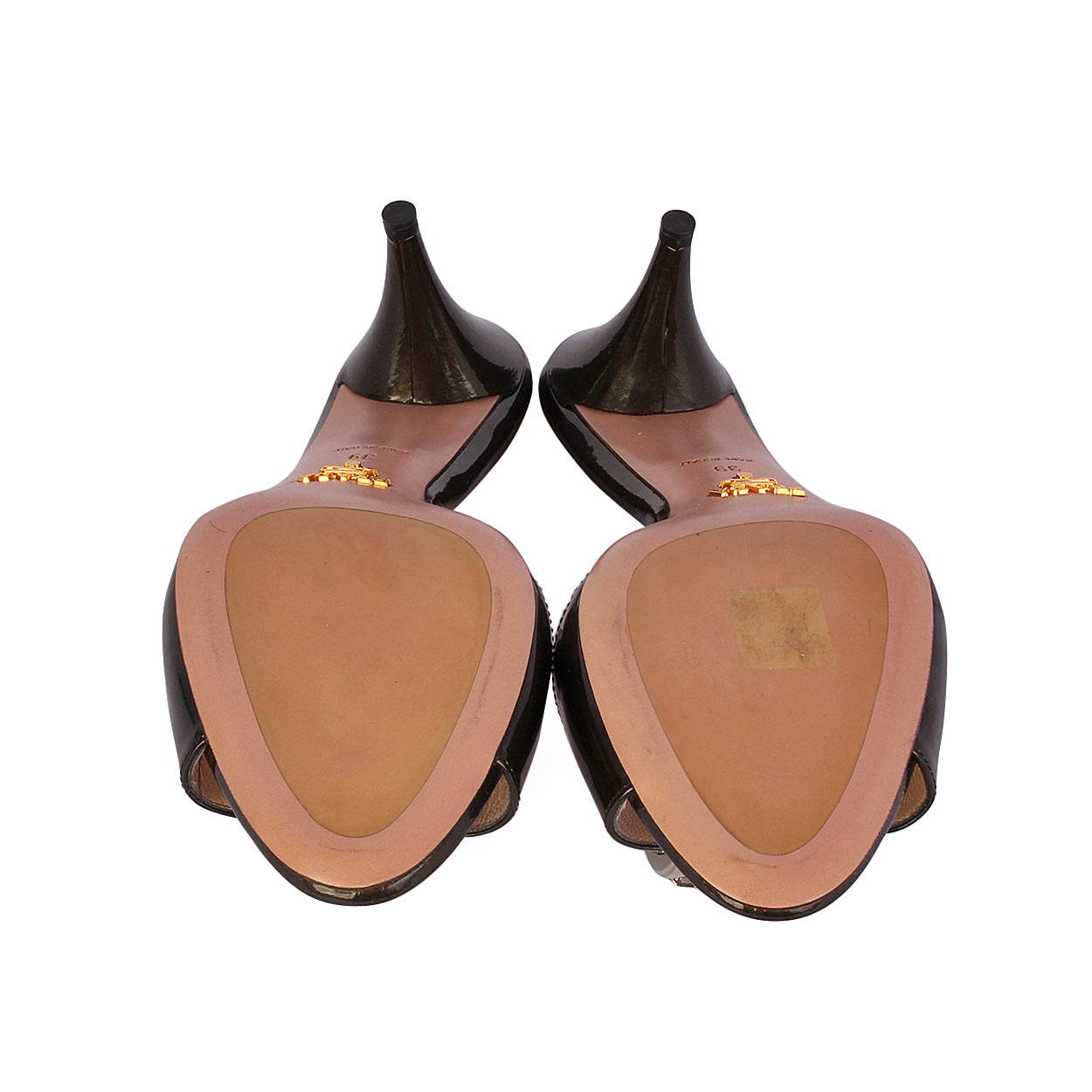 PRADA Leather Embellished Kitten Heel Slides Black - S: 39 (6) | Luxity