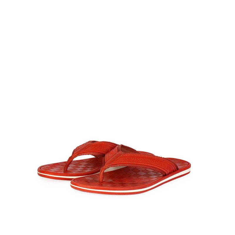 Louis Vuitton Mens Key Damier Flip Flops Red Sandals