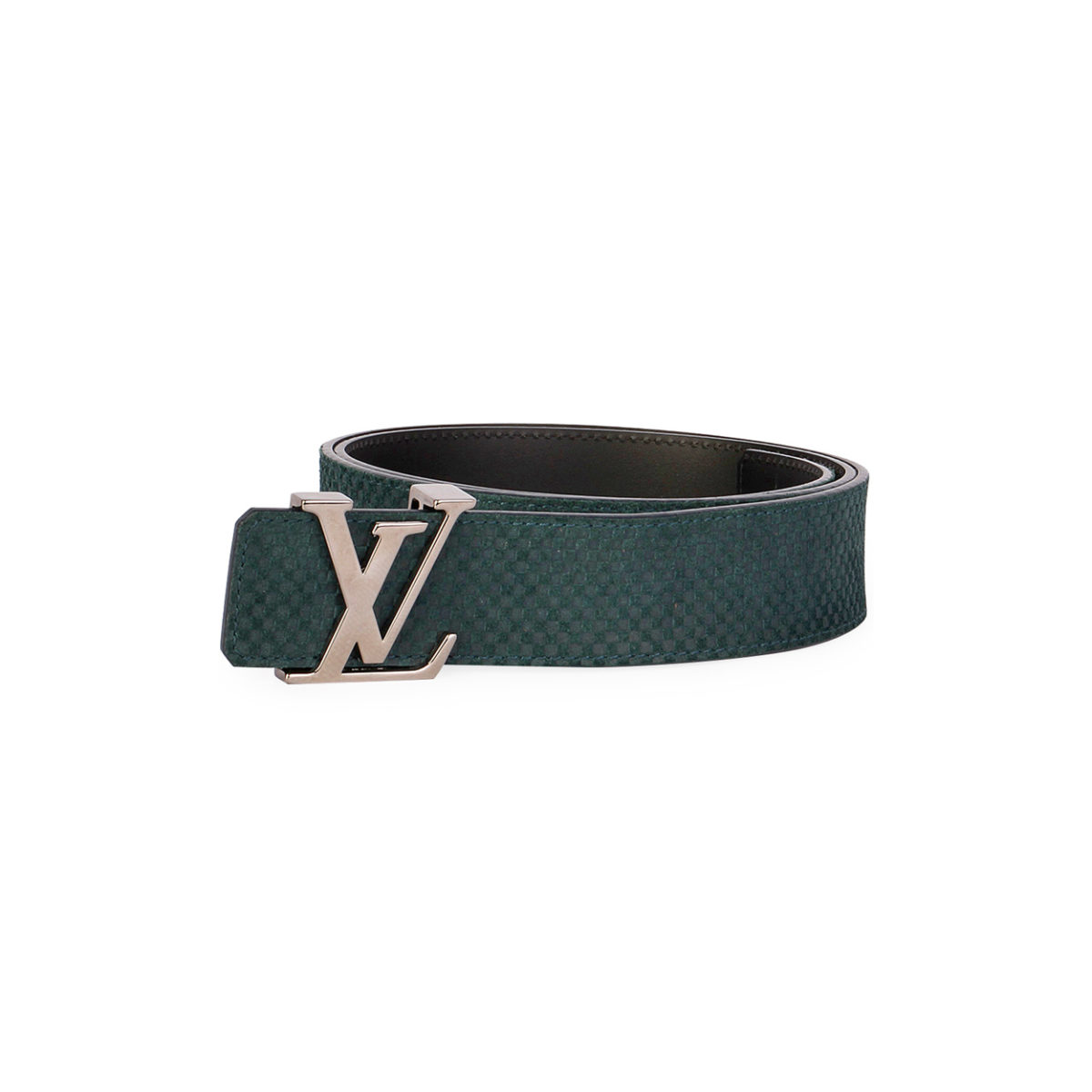 LOUIS VUITTON Mini Damier Suede Calfskin 40mm LV Initiales Belt Olive Green - S: 110 (44) | Luxity