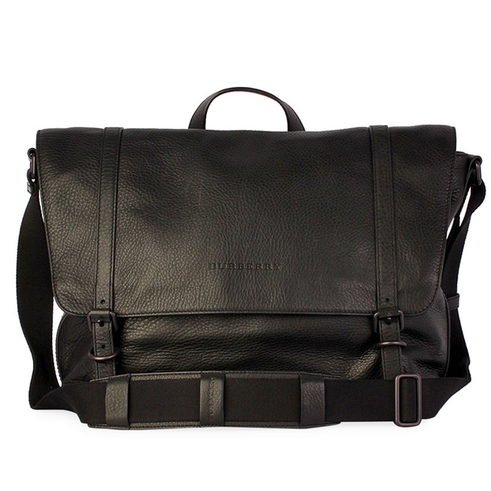 BURBBERY Grain Leather Messenger Bag Black | Luxity