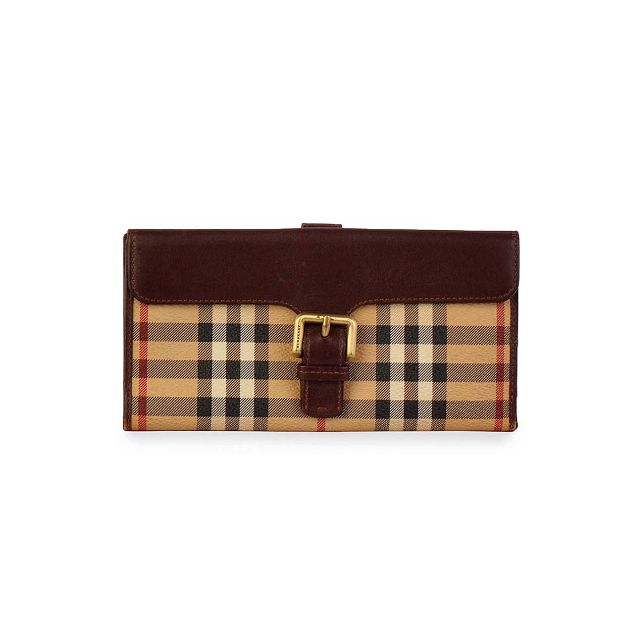 BURBERRY Haymarket Check Continental Wallet Brown | Luxity