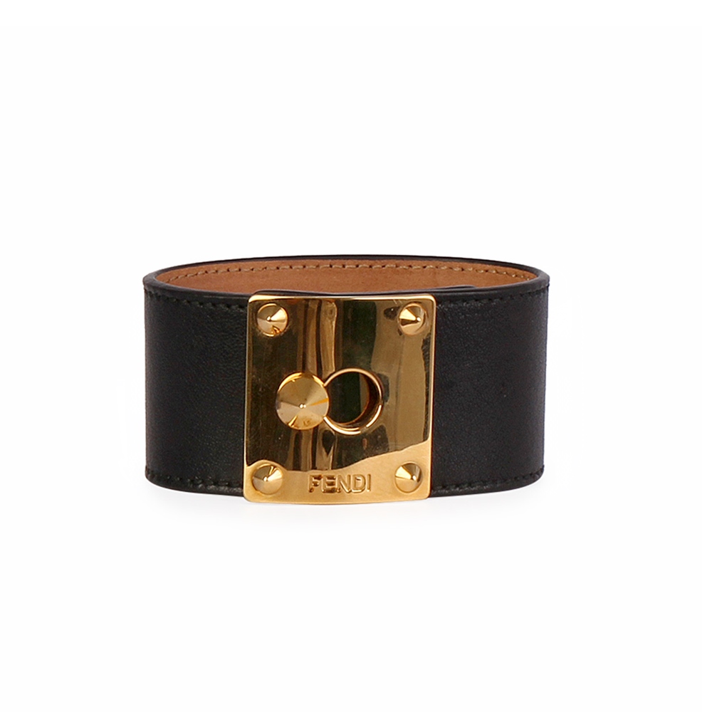 FENDI Leather Cuff Bracelet Black | Luxity