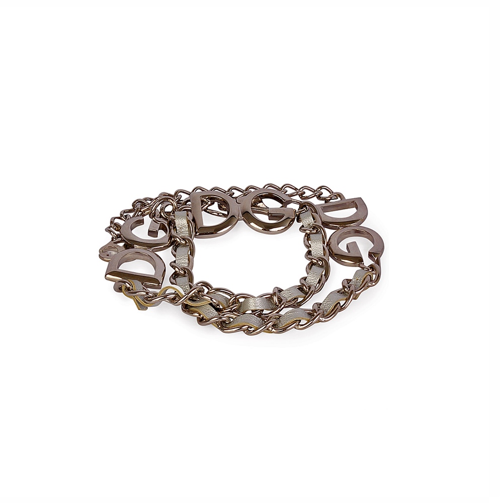 DOLCE & GABBANA Leather and Chain Belt Silver - Luxity