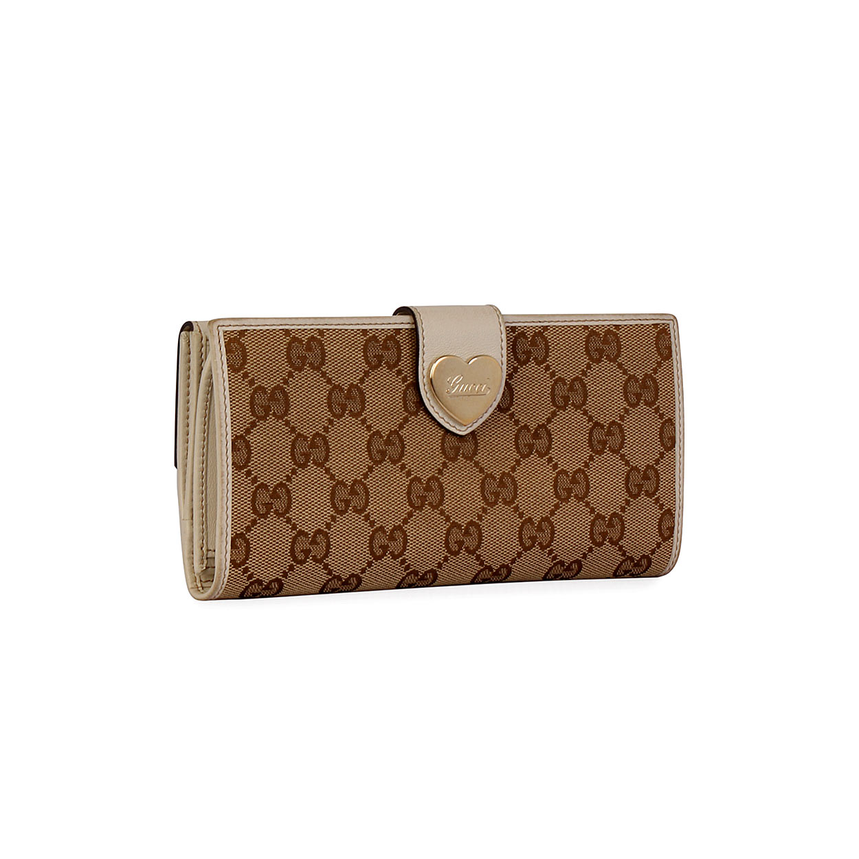 GUCCI GG Heart Continental Wallet White - angle | Luxity