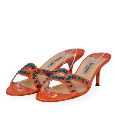Product JIMMY CHOO Embellished Kitten Heel Open Toe Sandals Orange – S: 39.5 (6.5)