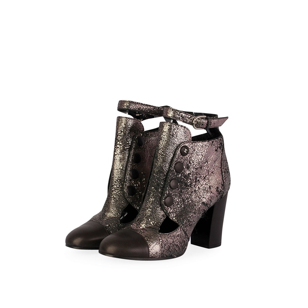 CHANEL Ankle Strap Distressed Short Boots Two Tone Silver Black - S: 40