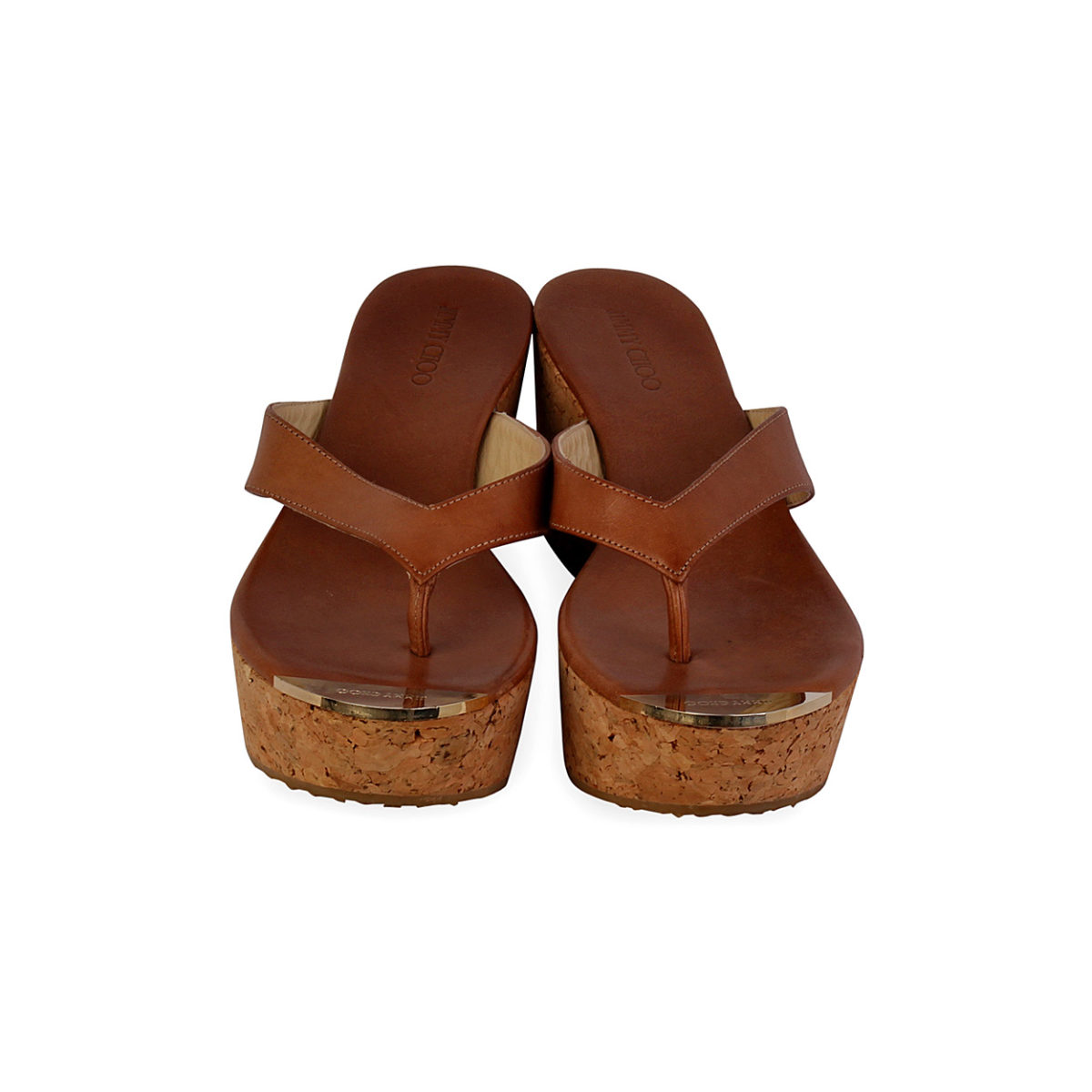 JIMMY CHOO Leather Cork Thong Wedges Light Brown - S: 39 (6) | Luxity